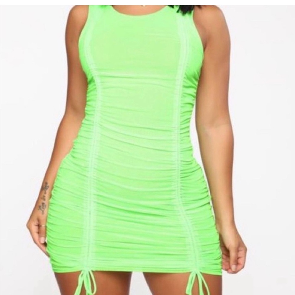 Fashion Nova NWOT neon green ruched mini dress